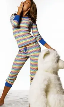 Victoria’s Secret VTG Rainbow Stripe Thermal Pajama Lounge Set XL