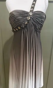 Cache One Shoulder Gray Dress with Embellishments