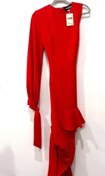 Style Mafia Belted Asymmetrical Ruffle Hi-Low Formal Dress Red Women's Size L