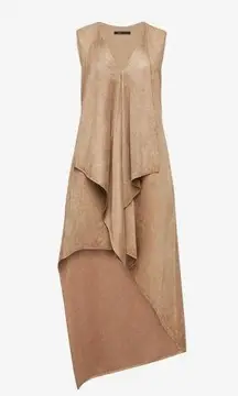 BCBGMAXAZRIA NWT BCBG MaxAzria Tara Trar in Light Fatigue Faux Suede Ruffle High Low Dress S