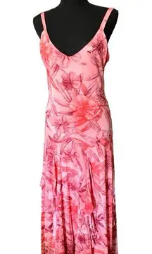 Serendipity (vintage) Hawaiian pink floral stretch ruffle maxi dress beach cover