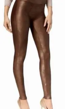 Spanx  Faux Leather Bronze Metal Leggings- Size Medium