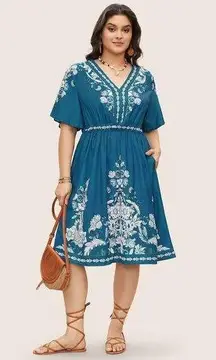 Size 18 - 20 • 2x • BloomChic • Bandana Ruffle Sleeve V Neck Pocket Knee Dress