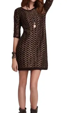 Free People Women's Joan of Arc Brown Oversized V-Neck Tunic Sweater Dress Large