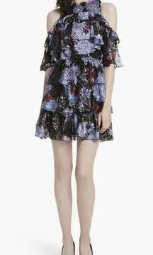 Alice + Olivia  Size 10 Nichola Black Blue Red Cold Shoulder Ruffled Floral Dress