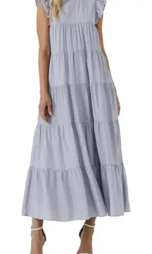 Elegant baby‎ blue Tiered Maxi Dress