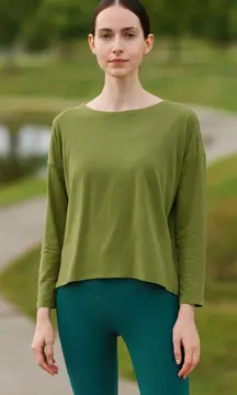Lululemon Back In Action Top Women Green Boatneck Oversized Relaxed Fit 10?