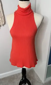 We the Free People Orange Ribbed New City Turtleneck Tank Sleeveless Top XS