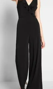 Modcloth Black Surplice Ruffle Refined Sleeveless Wide Leg Jumpsuit Women’s L