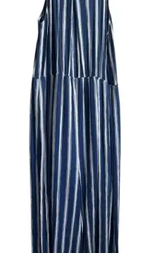 Doe & Rae Women Belted Crop Jumpsuit M Blue Stripe Wide Leg Boho‎ Festival Y2K