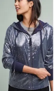 Anthropologie postmark Blue Sequined Zip-Up Hoodie medium‎