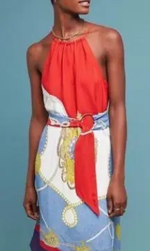 Maeve  Sz XS Onsen Nautical Red/White/Blue Halter Dress Cruise/Resort Wear Anthro