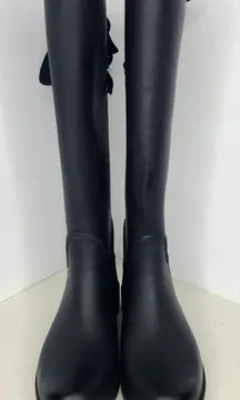 Coach Tristee Matte Black Fleece‎ Lined Lace-up Tall Rain Boots Women's Sz 6B