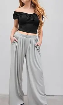 CIDER Women's Wide Leg‎ Palazzo Pants Sz XL Pockets Gray Elastic Waist Flowy NWT