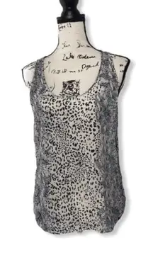 Joie Silk Leopard Print Racerback Tank Top Sz S Snakeskin Trim
