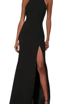 NWT Lulus Captured Your Heart Black Halter Maxi Dress High Slit Formal Sz Large