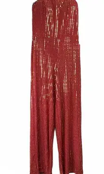 B. Smart Red Gold Sequin Strapless Jumpsuit