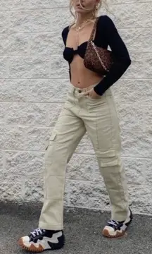 Lioness Stacey High Rise Cargo Pants Tan Beige Small