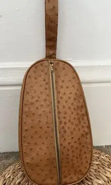 Vtg Ostrich Embossed Avocado Sling Bag Western Tan Zipper Clutch Country Ranch