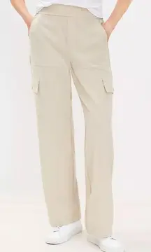 Lou & Grey Beige Wanderweave Cargo Style Straight Wide Leg Pants New Medium