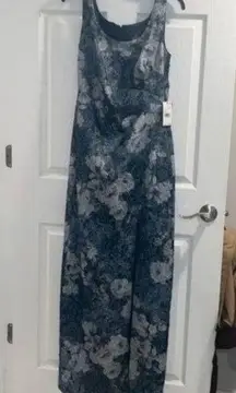 Adrianna Papell NWT  Blue Floral Matelasse Long Dress Formal Event Black tie prom