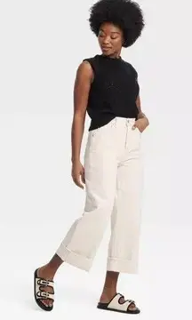Women's High-Rise Cropped Vintage Wide Leg Jeans - Universal Thread White 12