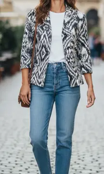 Lafayette 148 New York black and white ikat print blazer jacket Sz 10 Old Money