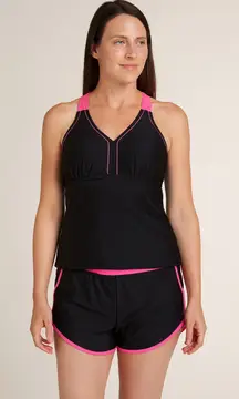 Talisea Womens Swim Set Size XL Black Pink Tankini Top‎ Shorts Sporty Athletic