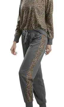 NWT Splendid Pajama Set Womens L Gray Leopard Print 2pc Lounge Cozy Animal Print