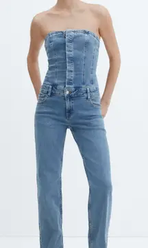 Mango Danielle strapless denim jumpsuit in blue size large