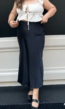 Old Navy Black Satin Midi Skirt