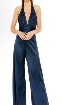 Mac Duggal Women's Blue Satin Jumpsuit‎ Size 8 Style 49810