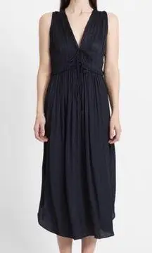 Modern Citizen Eleni Grecian Pleated Midi Dress Size Small Navy Blue Satin