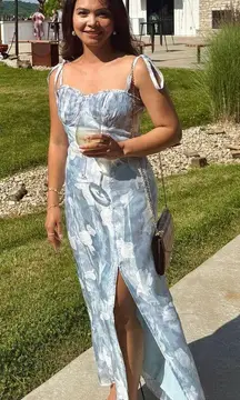 Lulu's obviously gorgeous blue floral tie-strap bustier midi dress