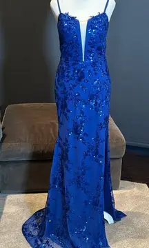 Women’s Blue Sparkly Mermaid Fit Prom Party Dress CrissCross Straps Size 4 *READ