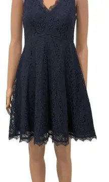 Soprano small lace overlay v neck fit and flare dress D4 2418