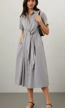 ADAM LIPPES x RTR Blue White Striped Front Button Collared Waist Tie Dress 8