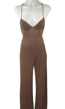 Bershka Brown Sleeveless Cross Back Lace Up Cami Tank Wide Leg Jumpsuit Size XS