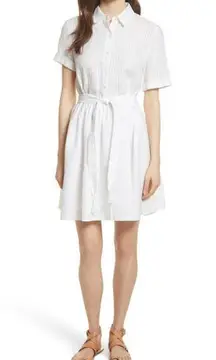 frame denim FRAME Belted Linen Dress in white stripes