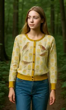 Vintage Bird and Flower Cardigan Sweater