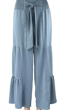 BMJL Women's Blue Tiered Wide Leg Smocked Waist Palazzo Trousers Pants Size S