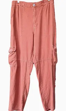Anthropologie Pilcro Rust Linen Blend High Rise Relaxed Leg Cargo Pant Sz 32