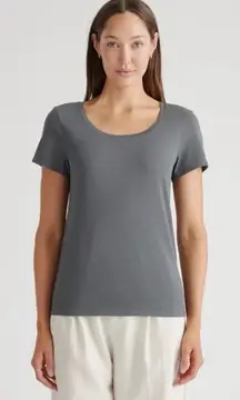 Quince Cotton Modal Scoop Neck Tee Shirt Dark Gray Large Minimal Classic Chic