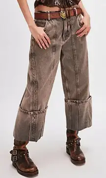 NWT Free People Olsen Cuffed Crop Barrel Jeans in Slate