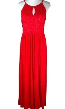 Candalite Lace Bodice Floor Length Dress Red Size Large