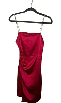 NWT Zara Effect Satin Hot Pink Mini Cocktail Dress With Jewel Straps SZ Small