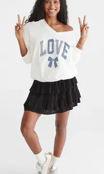 NWT Aeropostale Cloud Soft LOVE Sweatshirt White Blue Gingham Bow M