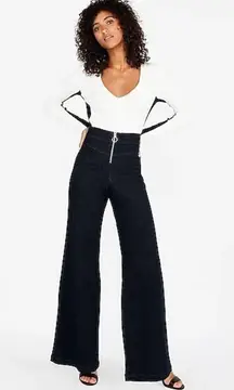 Express dark denim wide leg super high rise Jeans size 2 short.