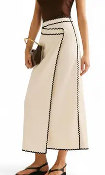 COMMENSE Cotton & Linen Wave Trim Midi Skirt COLOR - Off-White Medium NWT