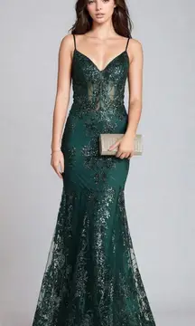 Emerald Green Sequin Corset Mermaid Prom Dress